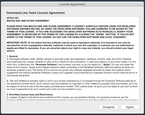 command line tools license agreement